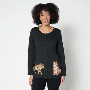 NWT QUACKER FACTORY Black On the Prowl Tiger Cardigan Sweater M